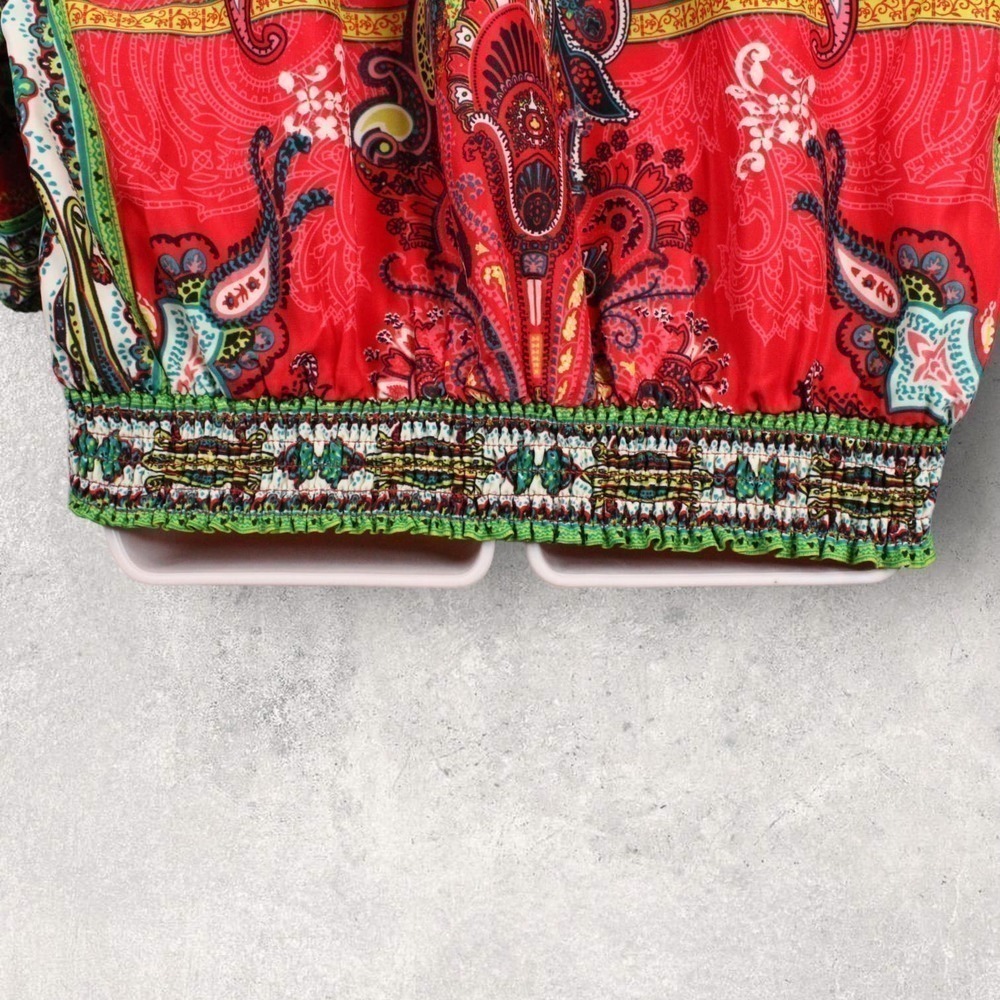 ECI Cold Shoulder Long Sleeve Blouse Multicolor Red, Pink, Green, White Size M - Picture 7 of 16
